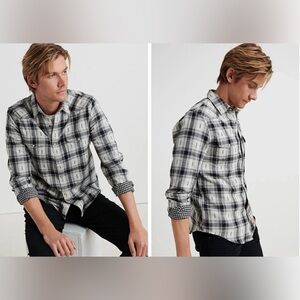 LUCKY BRAND Double Faced Dobby Plaid Snap Button Western Shirt Size: XL